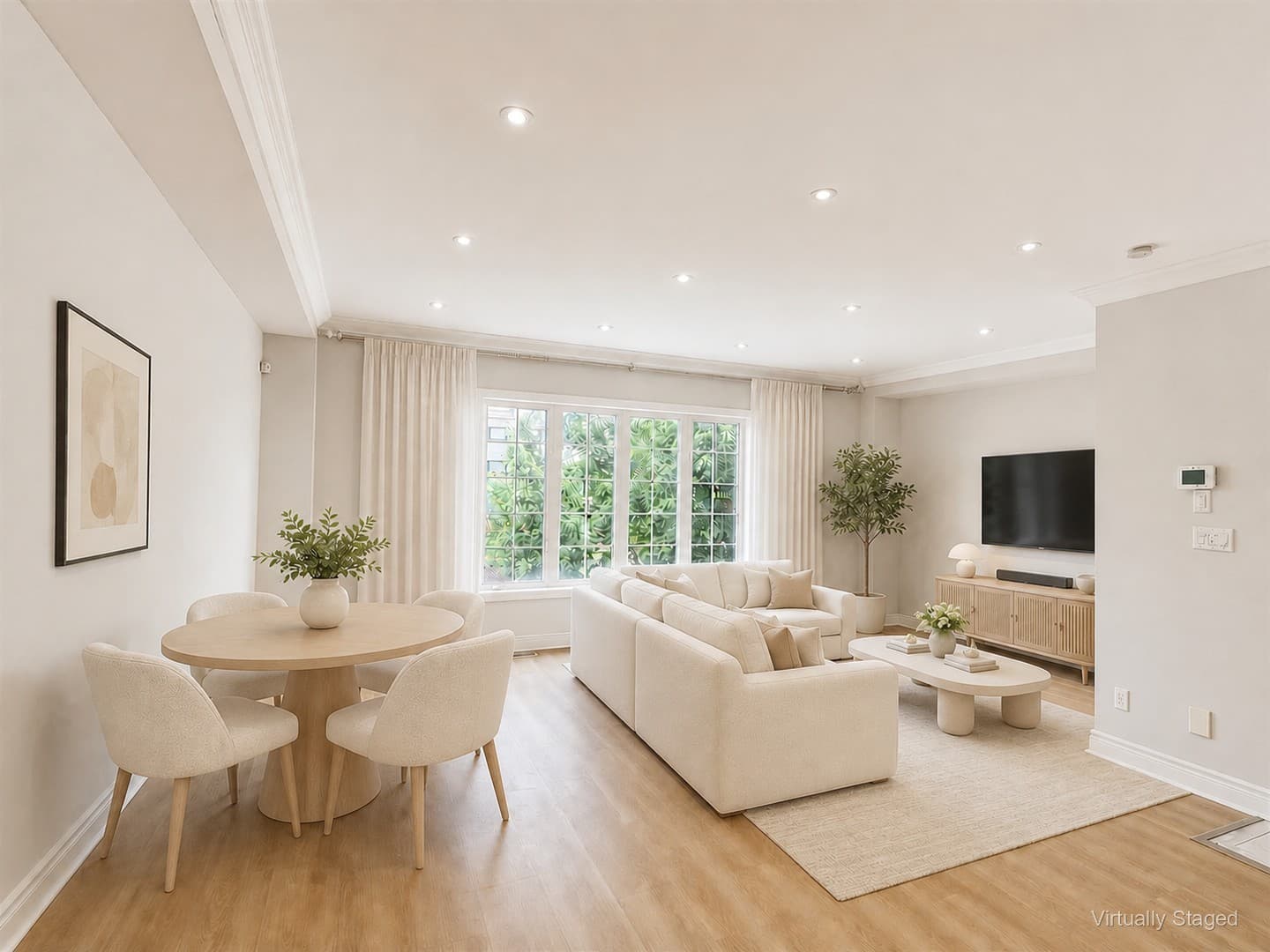 Virtually staged corner of living room with window