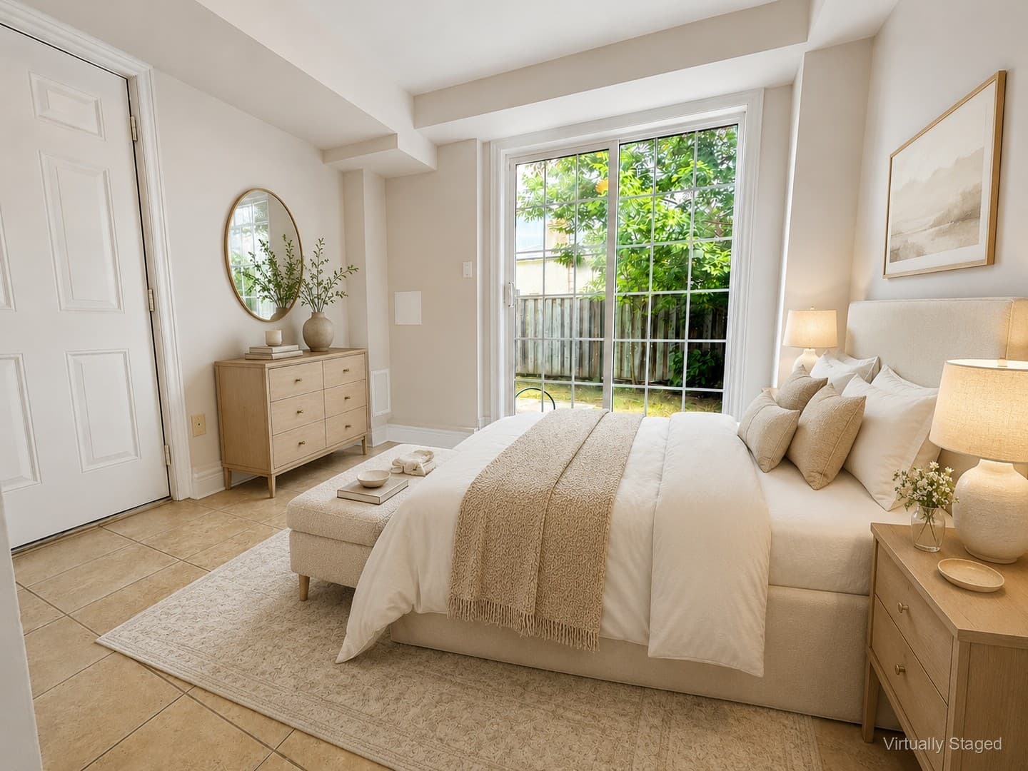 Virtually staged finished basement recreation room (Layout A)